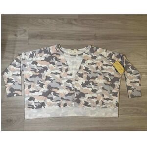 Vintage Havana Camo Sweatshirt Relaxed Fit V Neck Women Size Small